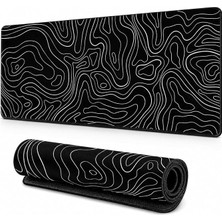 MSP 90X40 cm Mouse Pad, Beyaz Topografik Kontur Desenli Büyük Mouse Pad, Kaymaz Kauçuk Tabanlı, Dikişli Kenarlı 3 mm Klavye ve Mouse Altlığı, Minimal Desk Mat