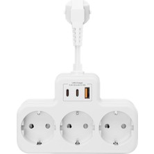 MSP Voltaj Korumalı Priz, Duvar Tipi Kısa Kablolu Priz Çoğaltıcı, 3x Soket, 2x Type-C, 1x Usb, 16A, 3680W, 1050 Joule, Çocuk Korumalı, Isıya Dayanıklı Yapı (Beyaz)