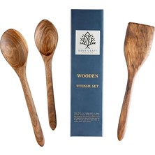 MSP Ağacı El Yapımı Tahta Kaşık ve Spatula Seti 30 Cm.