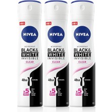 MSP Kadın Sprey Deodorant Black&white Invisible Original 150ML, 72 Saat Anti-Perspirant Koruma, X3 Adet