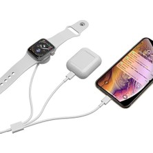 MSP Apple Watch Manyetik Şarj Kablosu 3'ü 1 Arada Usb-C, iPhone Lightning + Airpods Lightning + Apple Watch Şarj Kablosu, Ultra 2 / Series 10-1 / Se Uyumlu Beyaz