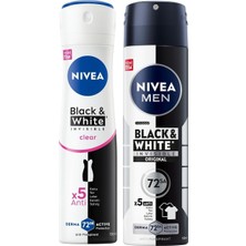 MSP Kadın Sprey Deodorant Black&white Invisible Clear 150 ml + Nıvea Men Erkek Sprey Deodorant Black&white Invisible Original 150 ml