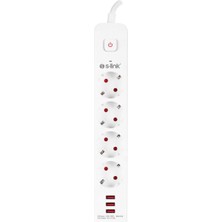 Marsilyan S-Lınk SPG403U 4 Soket Akım Korumalı Priz 3xusb 5V 2.4A 1.5mt %100 Bakır 1.5mm Kablo 750 Joule (BEYAZ)(1923)