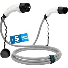 MSP 22KW (32A) Tip 2 Premium Elektrikli Araç Şarj Kablosu 5 Metre - Gri, IP54 Suya Dayanıklı, Tüm Elektrikli Araçlarla Uyumlu