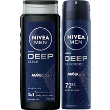 MSP Men Erkek Deep Dimension Duş Jeli 500 Ml,derinlemesine Temizlik,bakımlı Cilt,vücut,yüz ve Saç Için,ferah Koku,aktif Karbon + Nıvea Men Erkek Sprey Deodorant Deep Dimension Darkwood 150ML