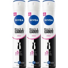 MSP Kadın Sprey Deodorant Black&white Invisible Clear 200 Ml, 72 Saat Anti-Perspirant Ter Koruma, Avantajlı Boy,x3 Adet