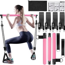 MSP 4 Lastikli 1. Kalite Pilates Bar Egzersiz Çubuğu Ayarlanabilir Zorluk Evde Spor Squat Kademeli Çantalı Kolay Kurulum