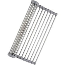 MSP Katlanabilir Evye Üstü Bulaşık Kurutmalık Süzgeç 47X29 cm - Paslanmaz Çelik & Isıya Dayanıklı Silikon Rulo Bulaşık Rafı, Meyve Sebze Yıkama Süzgeci, Gri