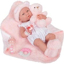 Gerçekçi Yenidoğan Oyuncak Kız Bebek 39 cm ve Pembe Ayı
