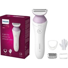 MSP Lady Shaver Series 6000 - 4 Aksesuarlı Akülü Islak ve Kuru Tıraş Makinesi, Vücut Ovma Eldiveni, Tarak Eki (Model BRL136/00)