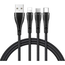 MSP CA-6960 3in1 Lightning-Micro-Type-C Şarj Kablosu 3A 1.2m Siyah