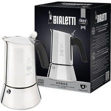 MSP - Venus: 4 Cups Ocak Üstü Espresso Pişirici - 170ML - Gümüş Renk - Paslanmaz Çelik Gövde - Patentli Güvenlik Valfi - Tüm Ocak Türleri Için Uygundur (Indüksiyon Dahil)