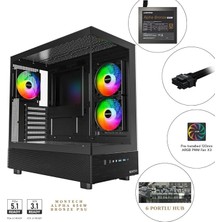 MSP Xr Cam Panel Oyuncu Kasası Siyah + Alpha 80+ Bronze 850W Atx 3.1 Gen5.1 Psu + 6 Port Fan & Argb Kontrolcü