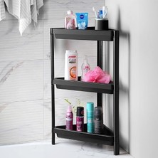MSP 3 Katlı Üçgen Köşe Rafı | Banyo, Mutfak ve Kiler Için Yer Tasarruflu Organizer | Çok Amaçlı Raf Ünitesi | 3 Farklı Renk Seçeneği | (33X71X33CM) (Siyah)