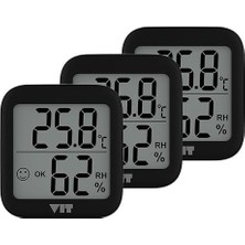 MSP 3'lü Iç Mekan Dijital Isı ve Nem Ölçer Siyah Termometre BVT17-02 Thermometer