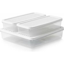 MSP 3’lü Slim Buzdolabı ve Derin Dondurucu Saklama Kabı Seti, 1 Büyük (28CM) ve 2 Küçük (27CM) Ince Uzun Erzak Kutusu, Gri ve Beyaz Kapaklı Mutfak Düzenleyici (Beyaz - 3 Lü Set)