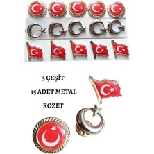 MSP Türk Bayrağı Yaka Rozeti Metal Rozet Klipsli 15 Adet Dalgalanan ve Daire