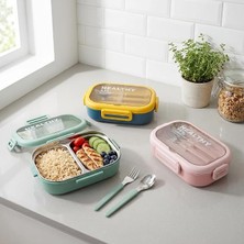 MSP Paslanmaz Çelik Yemek Kabı 800 Ml, 2 Bölmeli Lunch Box, Çatal Kaşık Dahil, Kilitli Kapaklı Saklama ve Taşıma Kabı, 21X15X6,6 Cm, Pembe/mavi/yeşil
