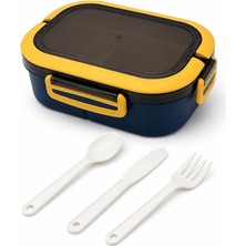 MSP 1200 ml 2 Katlı 6 Bölmeli Bpa'sız Pp Plastik Sefer Tası ve Beslenme Çantası - Hava Kilitli Bento Lunch Box, Çatal ve Kaşık Dahil (Mavi)