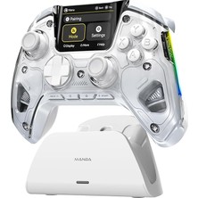 MSP Interactive Screen Wireless Gaming Controller For Pc/switch/switch 2/ios/android,hall Effect Stick & Trigger,rgb Lighting,remappable BUTTONS,1800MAH With Charging Dock (White)