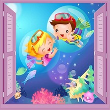 aklow akyoleticaret Çocuk ve Bebek Odası Pencere Posteri, Duvar Kağıdı, Dalgıç Deseni
