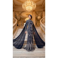 Perfect Mega Store New Elegans Pelerin Detaylı Tamamı Taşlı Abiye ELBISE-2502