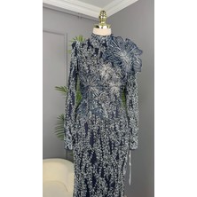Perfect Mega Store Hennin Önü Çiçek Detaylı Abiye ELBISE-5018