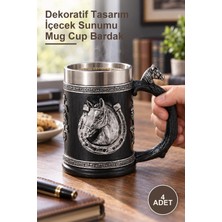 Yenilig 4 Adet 3D Kabartmalı At Büstü Paslanmaz Çelik Kupa Bardak – Dekoratif Tasarım Içecek Sunumu Mug Cup Bardak