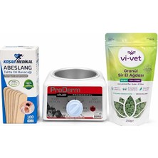 MSP Profesyonel Ağda Seti, Wax Heater 45 + Vi-Vet Azulen Granül Sir El Ağdası 250G + 100 Adet Tahta Spatula