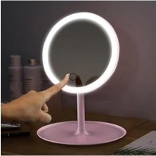 aklow akyoleticaret Dokunmatik LED Işıklı USB Şarjlı Yuvarlak Makyaj Aynası, PEMBE-SM8036