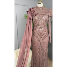Perfect Mega Store New Elegans Yaka Pelerin Detaylı Abiye ELBISE-2479