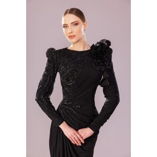 Perfect Mega Store Kenzel Yaka Taş ve Omuz Detaylı Abiye ELBISE-7211