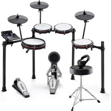 aklow akyoleticaret Drums Nitro Max Kit Paketi; Mesh Davul Pedleri, Davul Çubukları, Davul Taburesi ve Kulaklıklarla Tam Elektrikli Davul Seti