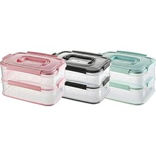 MSP Home 2x1,8 L Çift Katlı Plastik Yemek Taşıma Kutusu 3,6 L Saklama Kabı Sızdırmaz Contalı Şeffaf Kilitli Sefer Tası Beslenme Kabı Lunch Box Erzak Kabı (1 Adet)