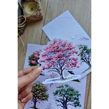 MSP Craft 2 Sayfa 6 Adet Ağaç Temalı Sticker Seti Büyük Ağaç Sticker Vintage Sticker Sakura