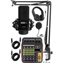 MSP Rec paket-3 Stüdyo Kayıt Paketi MX-2020 Mikrofon Phantomlu mikser kulaklık Stand filtre