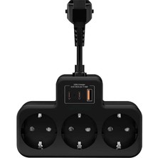 MSP Kablolu Priz Çoğaltıcı Priz Dönüştürücü 1usb - 2type-C Girişli Yüksek Akım Korumalı Fiş Siyah, Masaüstü Duvar Tipi, 3680W 1050 Joule