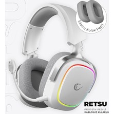 MSP Retsu Kablosuz Oyuncu Kulaklığı, 2.4g + Bluetooth 5.3, 50 mm Sürücü, Rgb Aydınlatma, Mikrofonlu, Protein Deri ve Kumaş Earpad, Pc/ps4/ps5/mobil (Beyaz/gri)