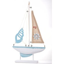 MSP Home Ahşap Marin Denizci Temalı Yelkenli Gemi Tekne Biblo Ofis Dekorasyon - 18X31,5 Cm,mavi Dümen,31 x 25