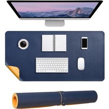 MSP 60X30 cm Lacivert Çift Taraflı Deri Desk Mat, Pu Deri Masa Koruyucu ve Masa Sümeni, Suya Dayanıklı 2 mm Rulo Yapılabilir Laptop Mouse Pad, Home Office Için