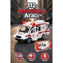 MSP Metal Çek Bırak Ambulans Sesli Işıklı 4 Kapısı Açılan Oyuncak Model Araba 14CM