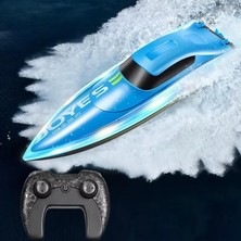 MSP Uzaktan Kumandalı Full Ffonksiyon 2.4 Ghz 15 Km Hız Yapan Şarjlı Yarış Teknesi LED Işıklı Su Yalıtımlı Havuz Göl Gölet Için Uygun 1200 Mah Batarya (Mavi)