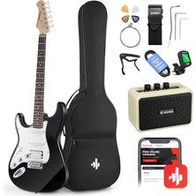 MSP Thunder Solak Elektro Gitar Seti Acemi Tam Boy Siyah 39 Inç Lefty Starter Paketi Tüm Aksesuarları Amplifikatör Capo Askı Dize Tuner Kablosu ve Seçtikleri DST-100BL