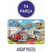 MSP Atölyesi 54 Parça Ahşap Puzzle Sevimli Itfaiye, Uçak, Ambulans, Helikopter ve Otobüs