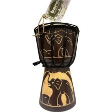 MSP Otantik Ahşap Djembe Davul, 25 Cm, Mahoni Ağacı ve Keçi Derisi, El Yapımı Bali Endonezya, Fil Figürlü, 14 cm Deri Çap