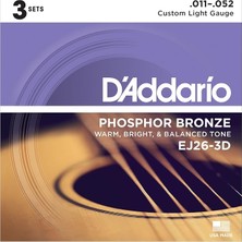 MSP EJ26-3D Akustik Gitar Tel Seti, 3'lü Paket, Phosphor-Bronz