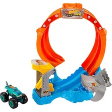 MSP Wheels Oyuncak Monster Trucks Köpekbalığı Oyun Seti, 1:64 Ölçekli Mega-Wrex Araç, Çemberin Içinden Geçerek Düşmanı Yenme, JFR08