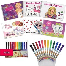 MSP Defter 6 Adet Küçük Boy 20 Yaprak Perforajlı Resim Defteri Kızlar Için Özel Karışık Figürlü Kapaklı Jumbo Keçeli Kalem Hediyeli
