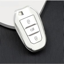 MSP Keys Lüx Peugeot Anahtar Kılıfı, Beyaz Gümüş Silver, Nano Kaplama, 208 308 508 2008 3008 5008 Rifter Modelleri Için, Far Açma Butonlu Model