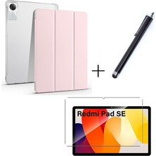 MSP - Xiaomi Redmi Pad Se 11 Inç ile Uyumlu Standlı 360 Koruma Kılıf + Ekran Koruyucu + Kalem 3'lü Set - Pembe
